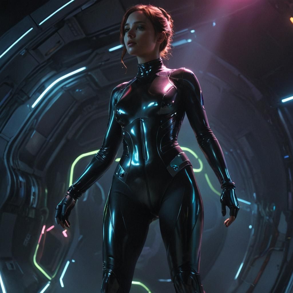 Sci-Fi Woman in Neon Cyberpunk Cityscape