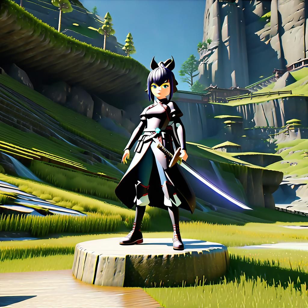 Anime Ninja Girl with Samurai Sword in 3D