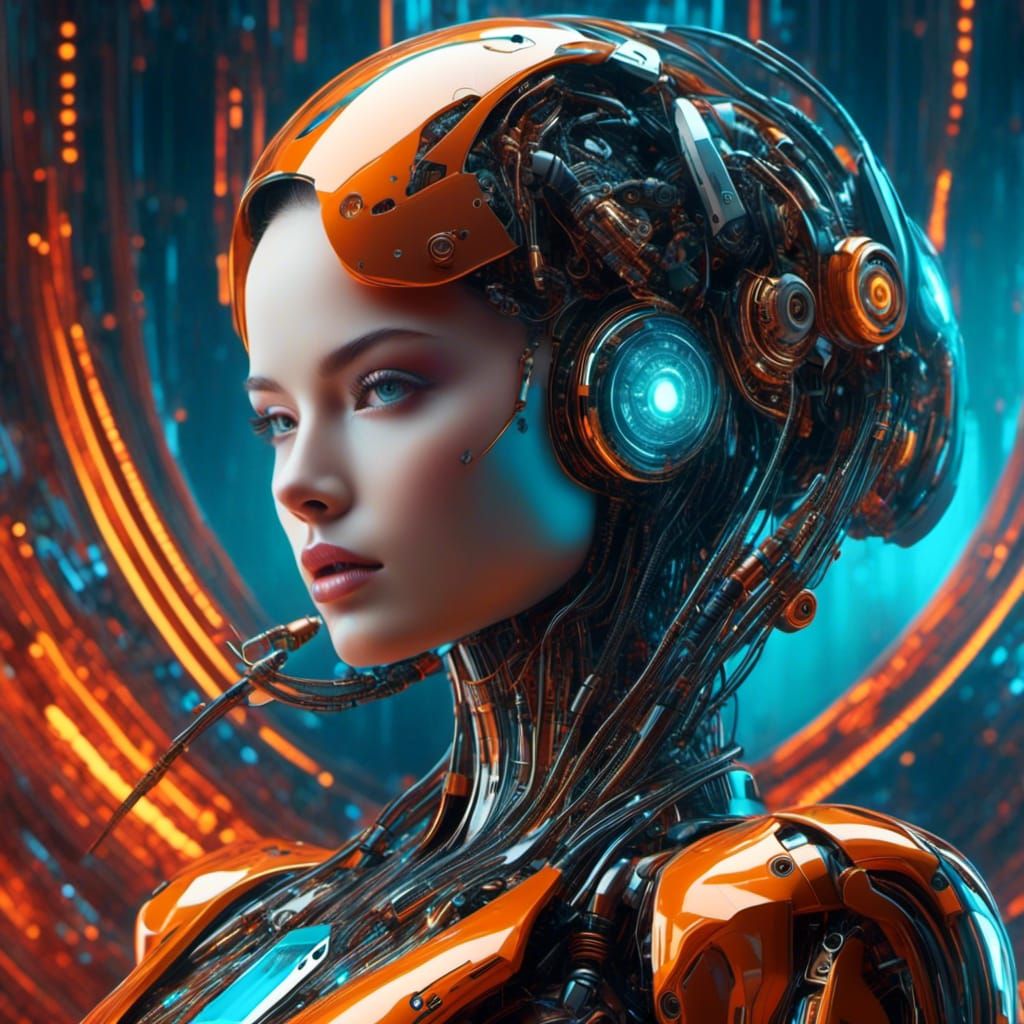 Beautiful Android Portrait in Futuristic Splash Art Style