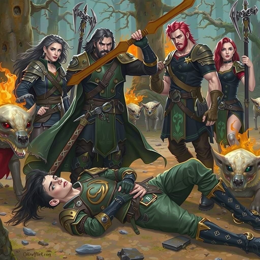 Exhausted Warrior and Chaos Creature Recede in Eldritch Wood