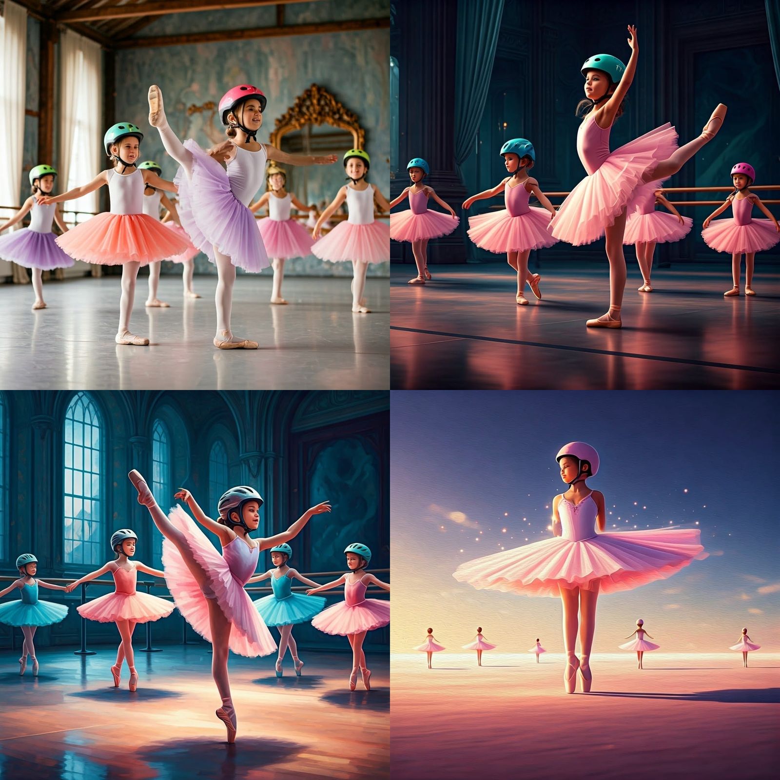 Modern Realistic Watercolour Ballet Scene with Bike Helmets ...