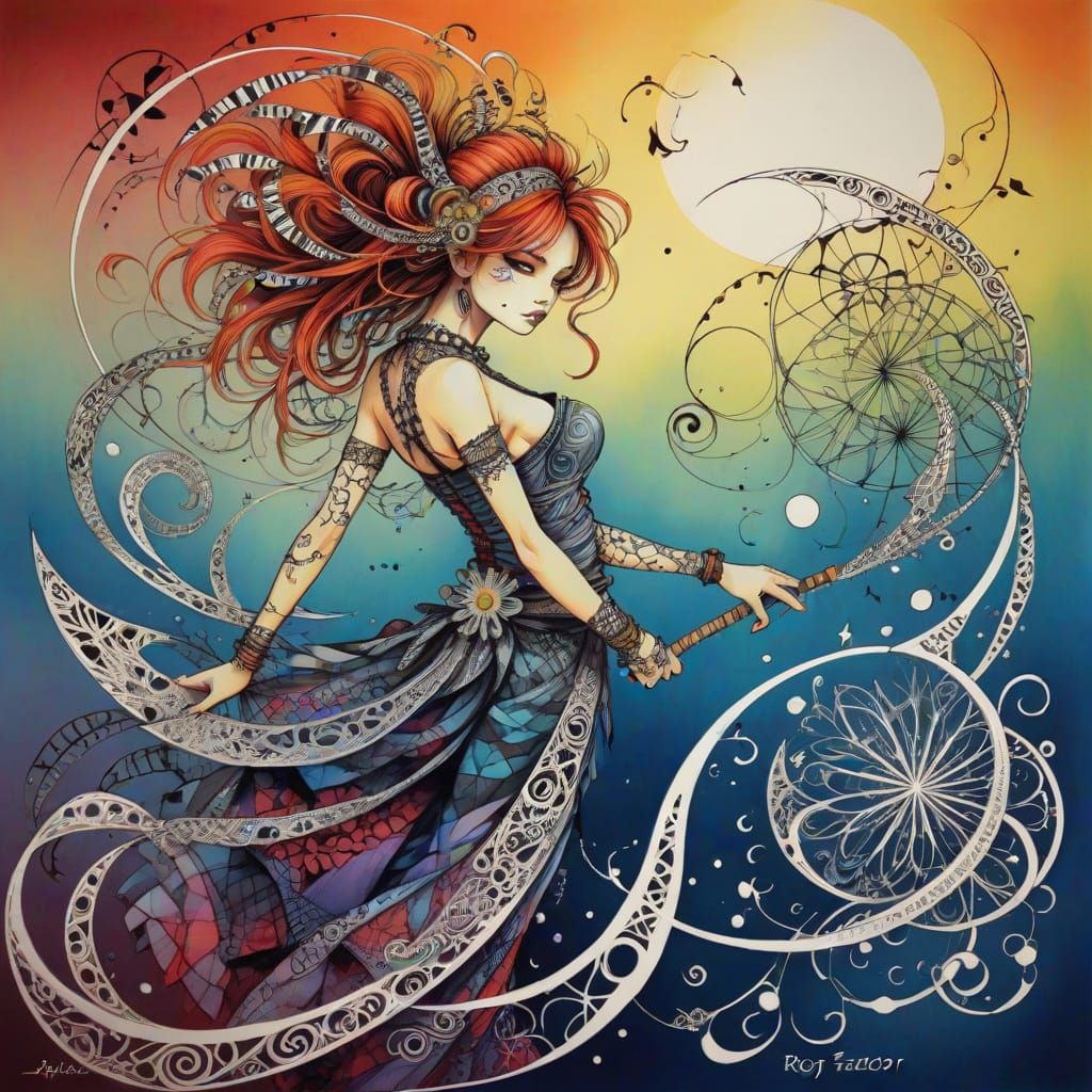 Chaotic Zentangle Composition in Dark Fantasy Style