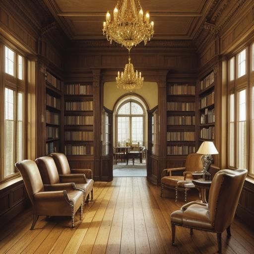 Golden Light in an Impressionist Library