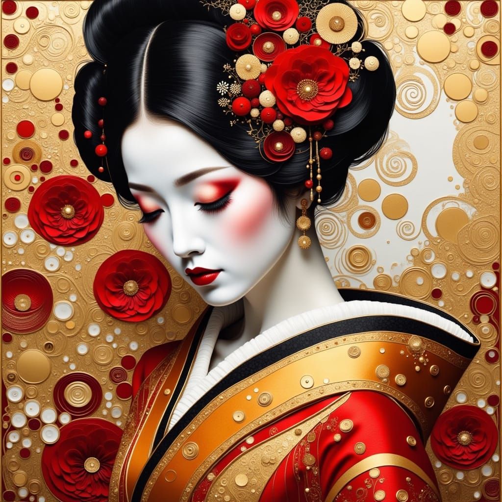 Ethereal Geisha in Opulent Art Nouveau Style