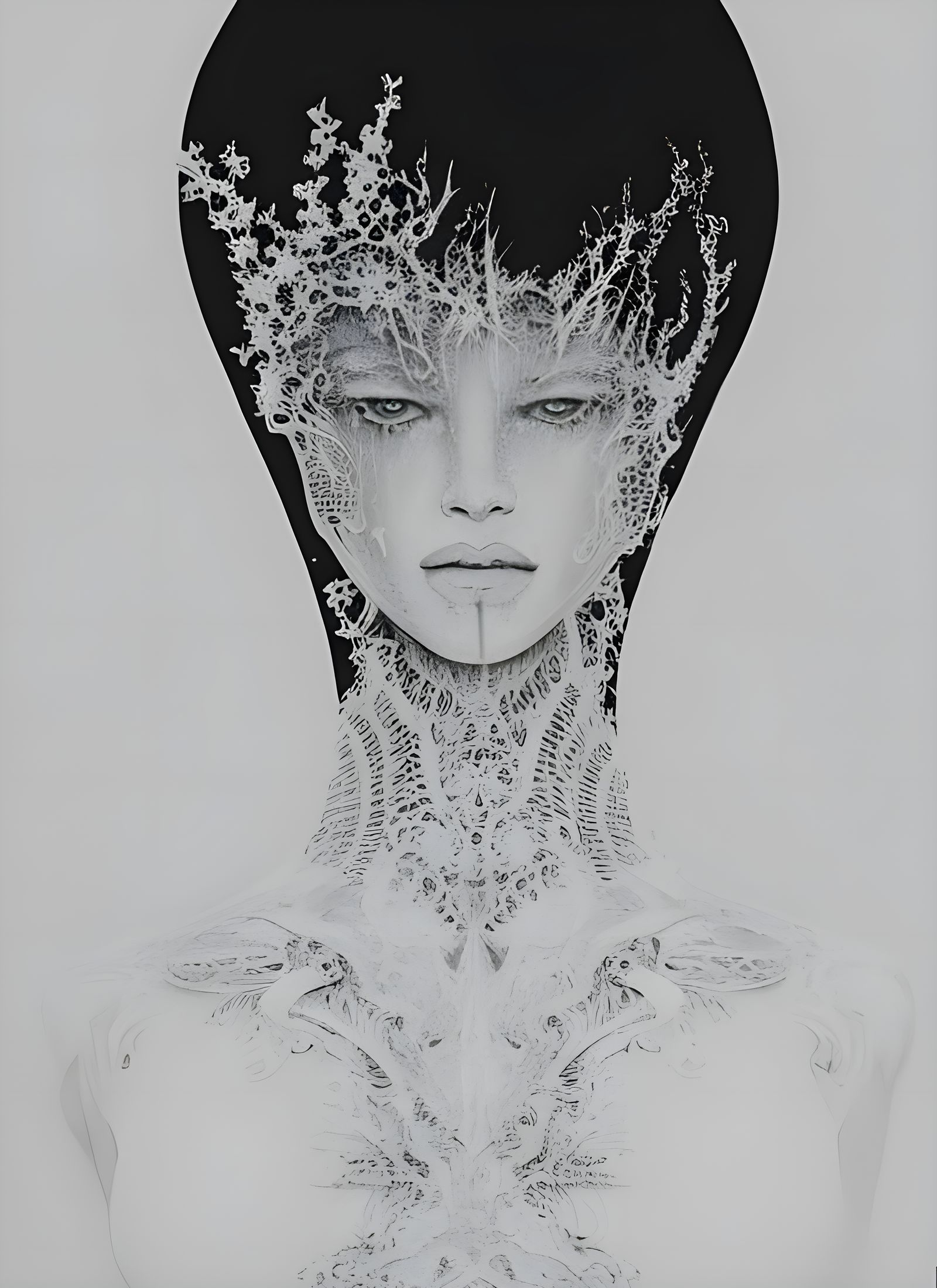 Ethereal Alien in White Lace Dress