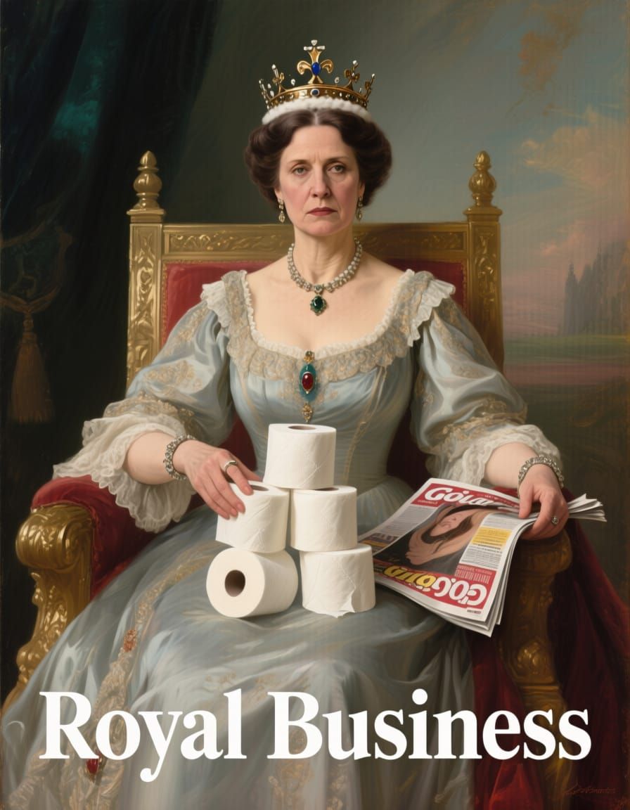 Victorian Queen on Throne with Toilet Paper