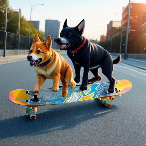 Cute Canines Skateboarding in Action