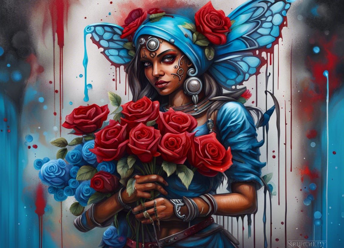 Indian Steampunk Fairy Graffiti Art With Roses