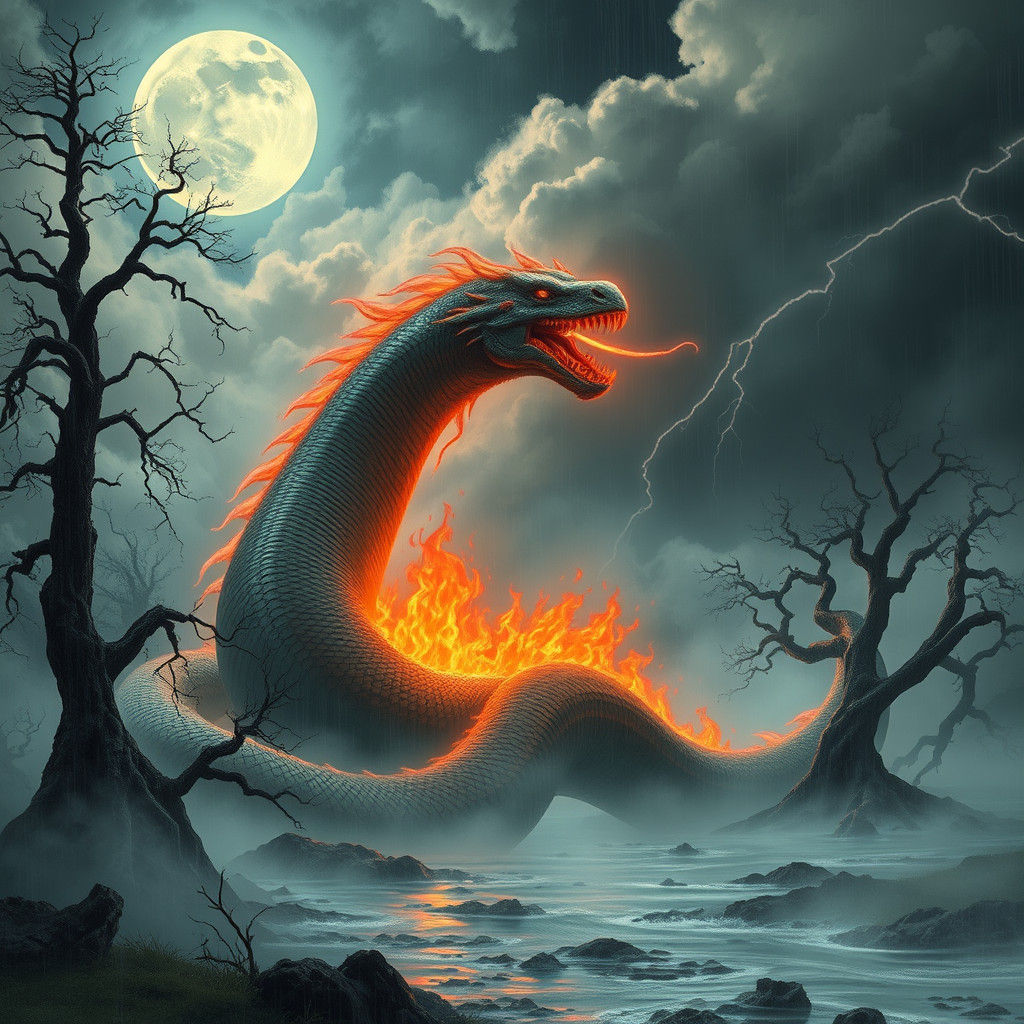 Serpentine Creature Breathes Fire in Scottish Mire