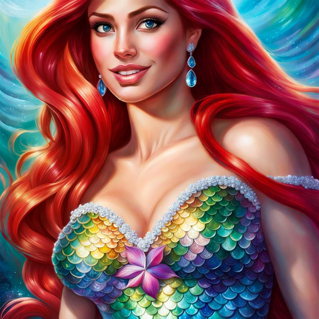 Rainbow Mermaid Ariel, Hyperrealistic Digital Art