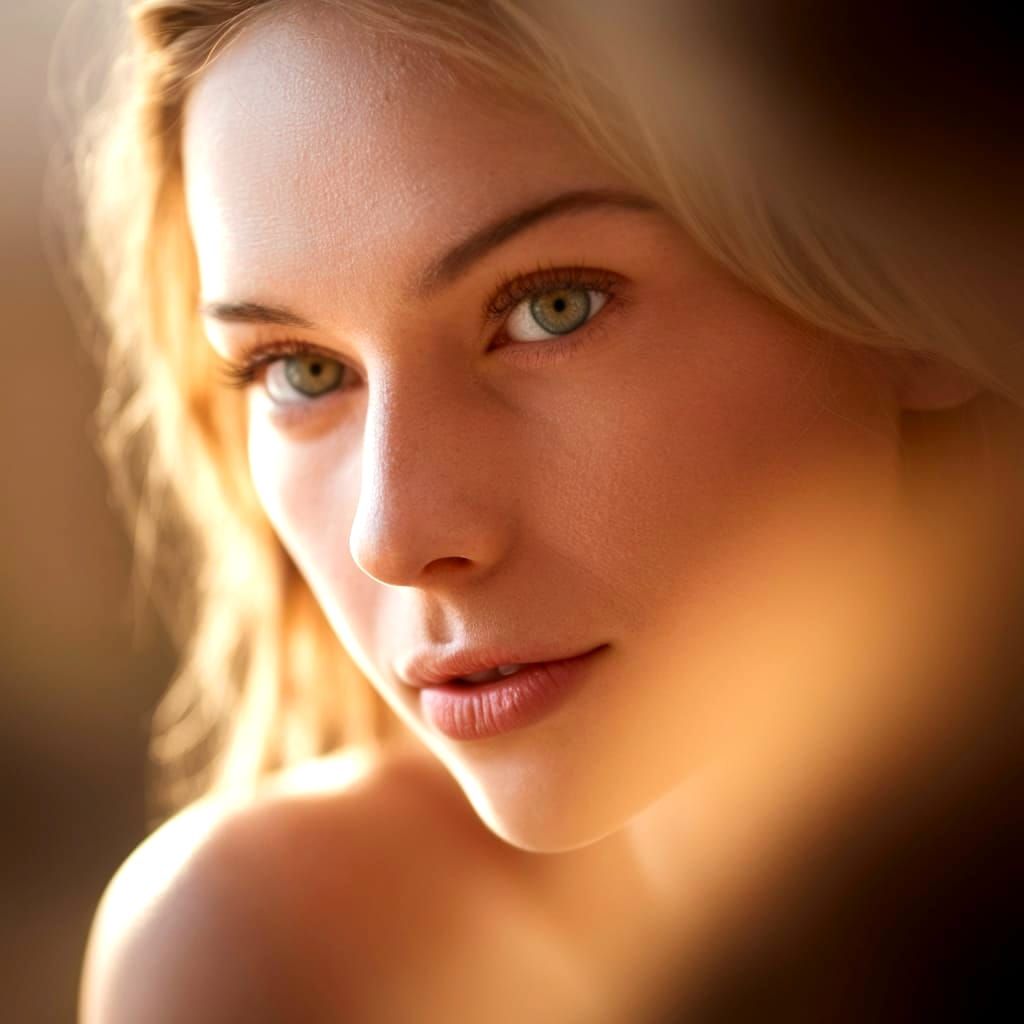Breathtaking Close-Up of Woman with Soft Green Eyes