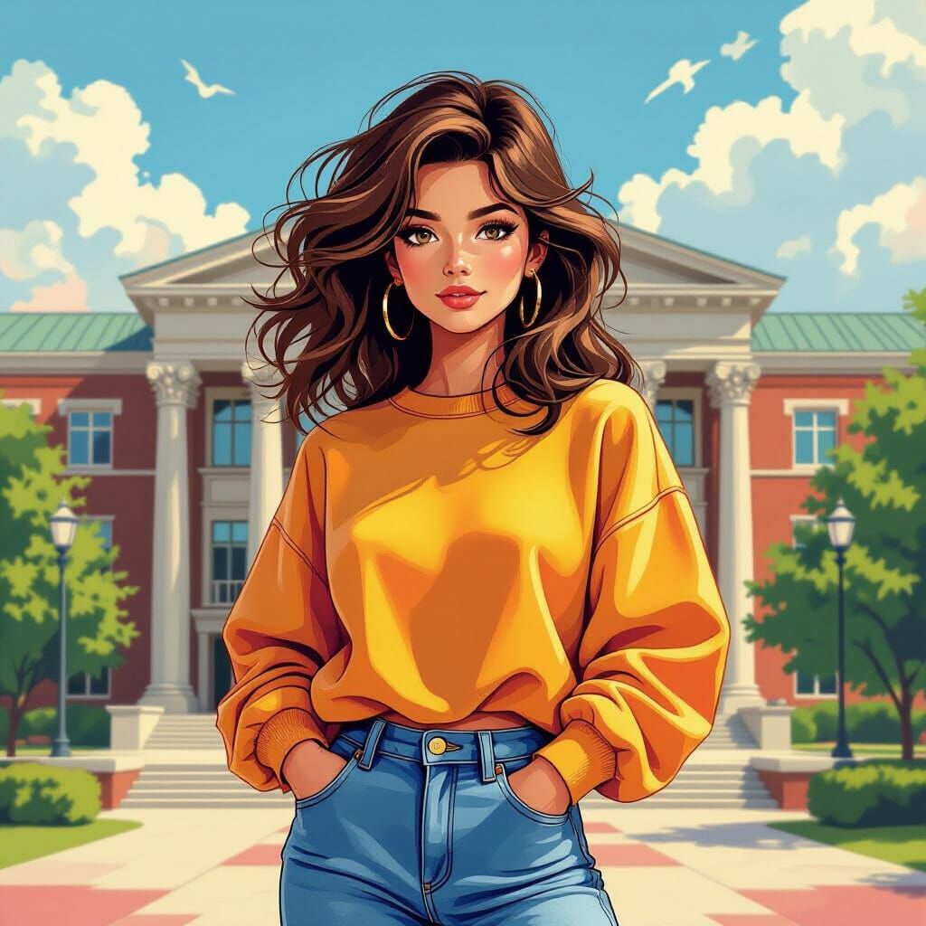 1980s College Girl in Airbrush Art Style
