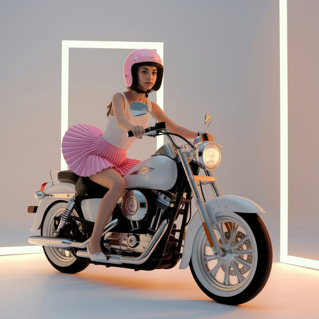 Woman on Motorcycle in Minimalist Pop Art Style