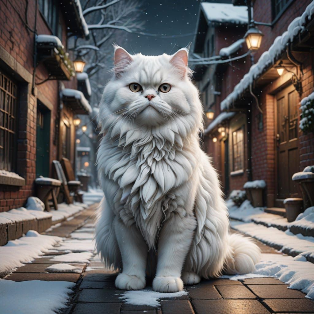Persian Cat in Winter Wonderland, Holding Coat for Hairless....