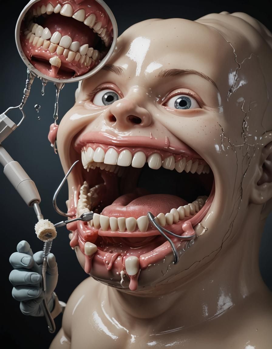 Miniature Construction Workers in a Giant's Mouth