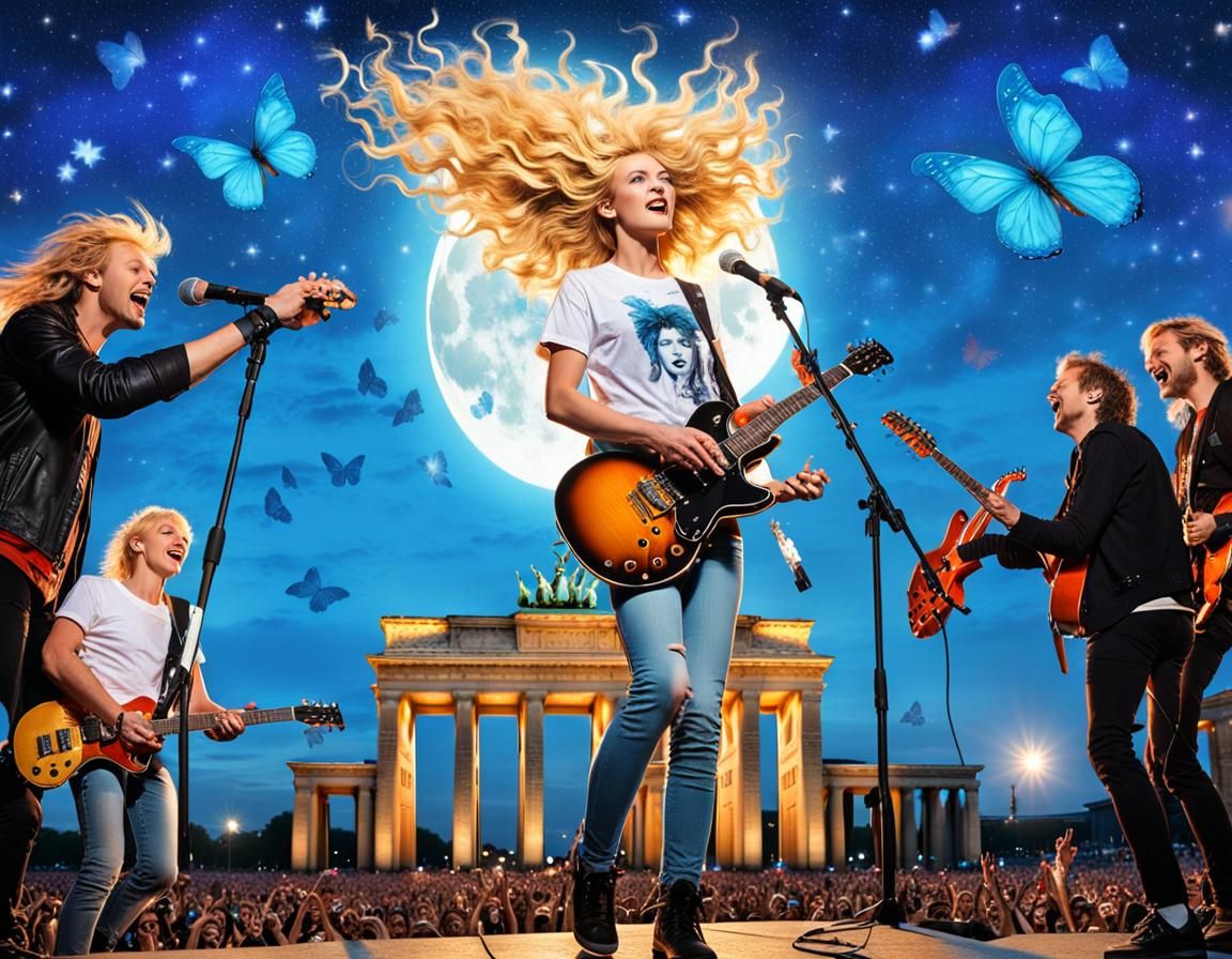 Rock Band at Brandenburg Gate in Expressionist Style