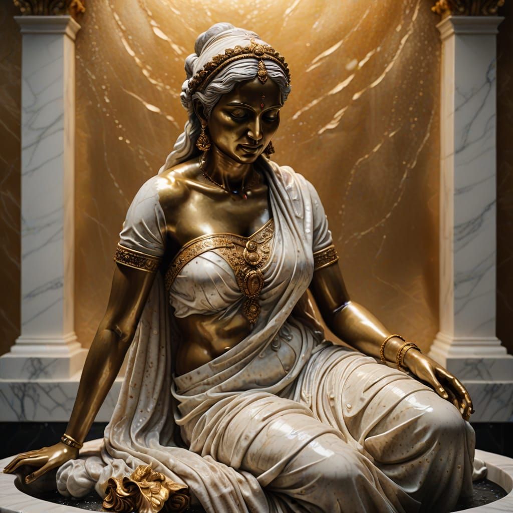 Baroque Marble Sculpture of Bathing Indian Woman