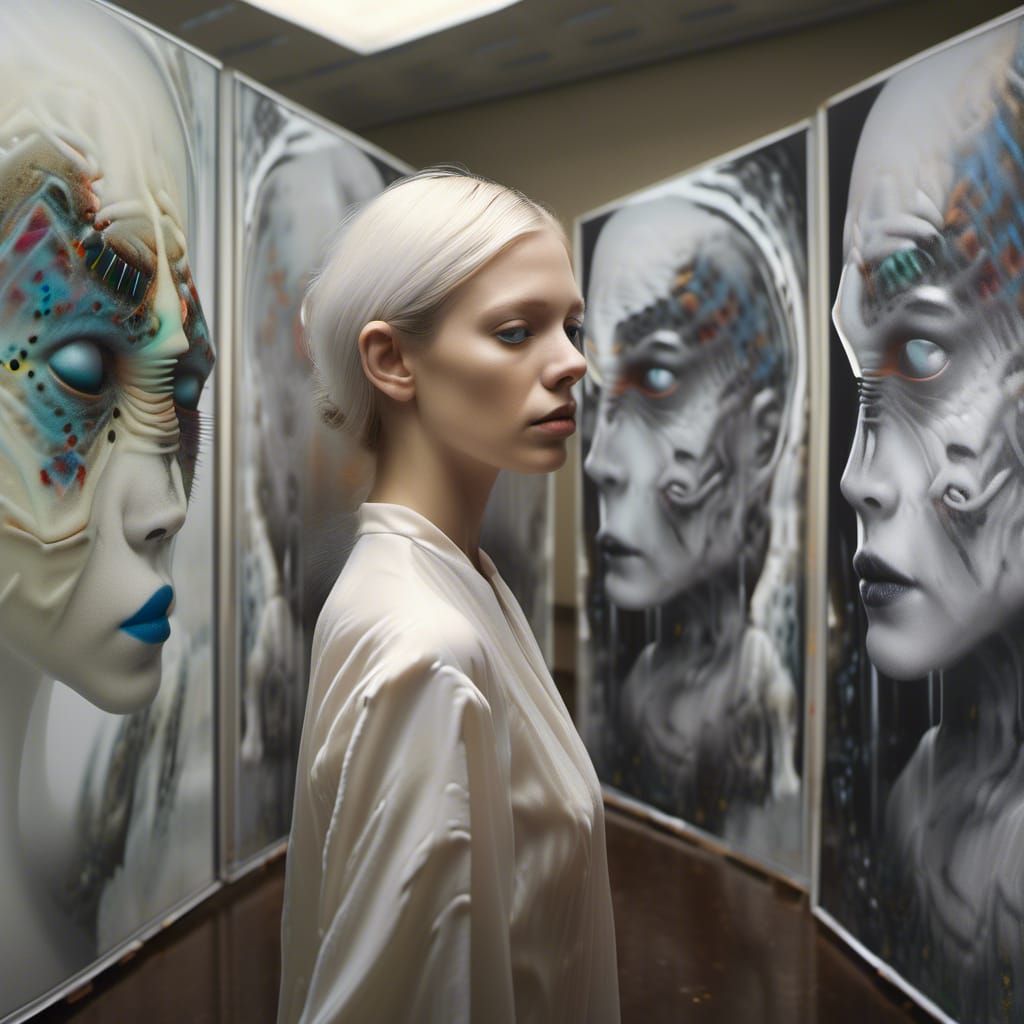 Surreal Portraits in a White Laboratory, Detailed Matte Pain...