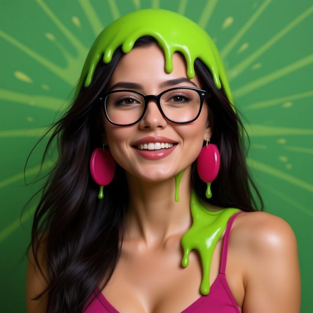 Woman Enjoying Nickelodeon Slime Shower