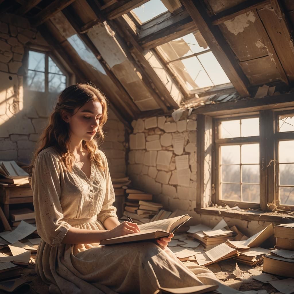 Girl Reading in Attic: Dreamy Romanticism