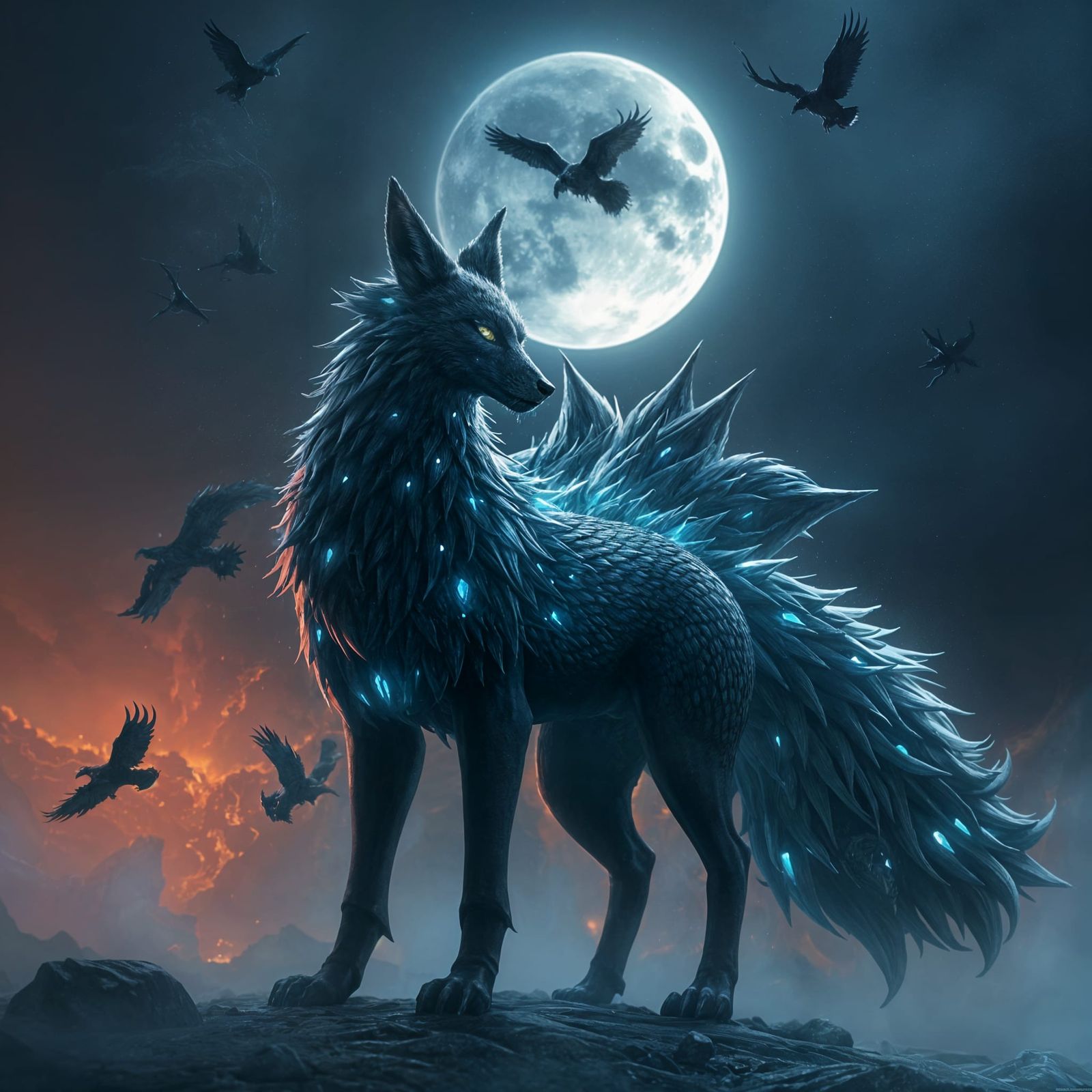 Ethereal Darkness in Valhalla: Nine-Tails Fox Amidst Norse A...
