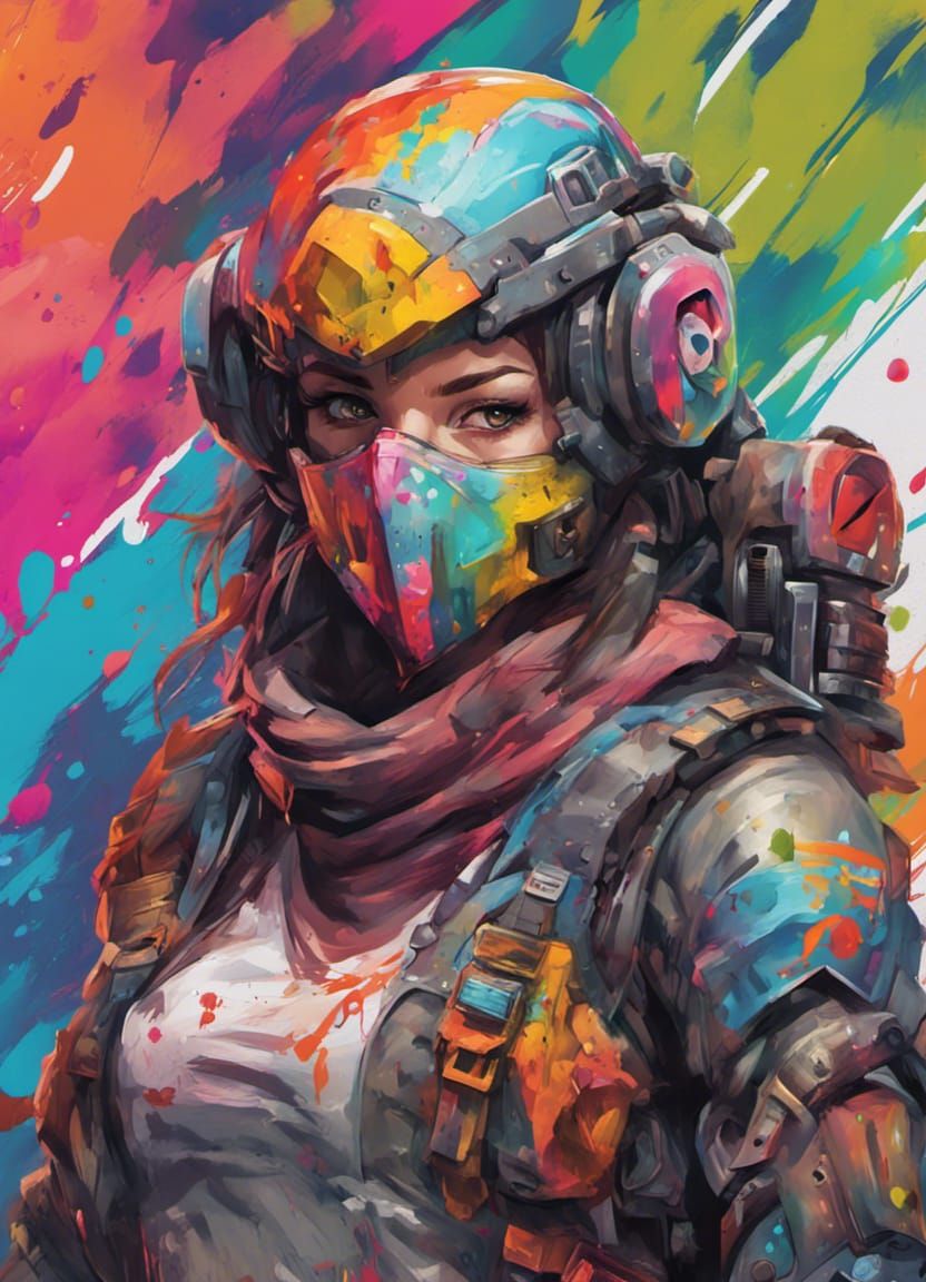 Colorful Post-Apocalyptic Warrior Girl in Graffiti Art Style