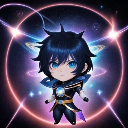 anime style manga chibi astronomer with power fused into a p...
