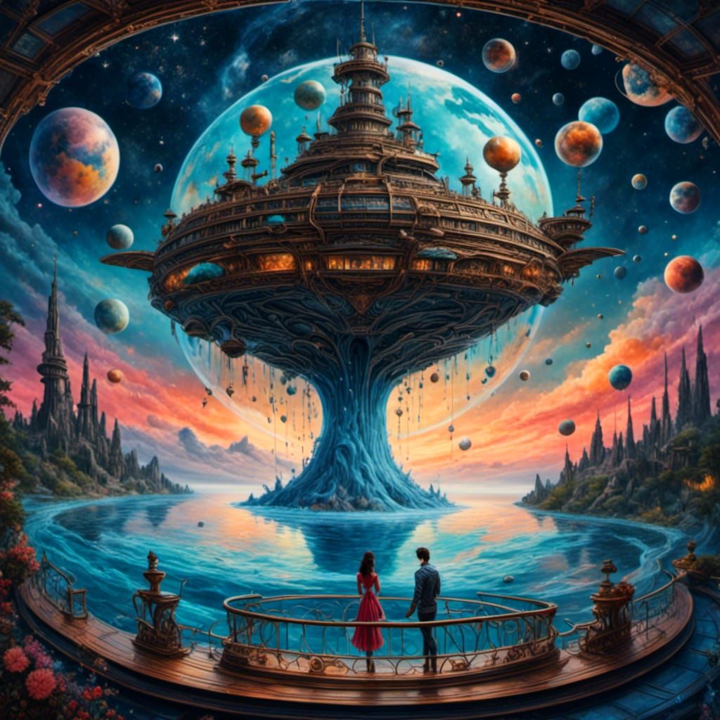 Alien Waterworld Spaceship in Comic Book Style