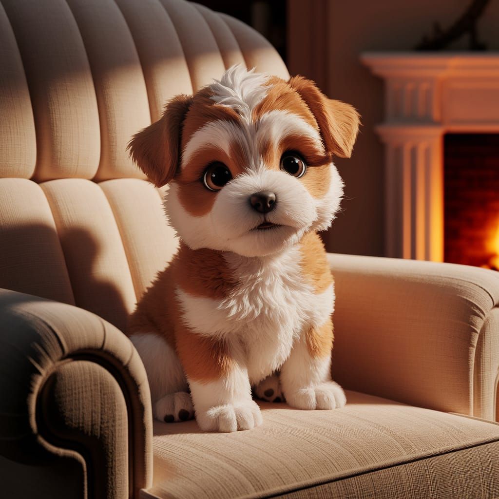 Adorable Puppy Portrait in Cozy Living Room