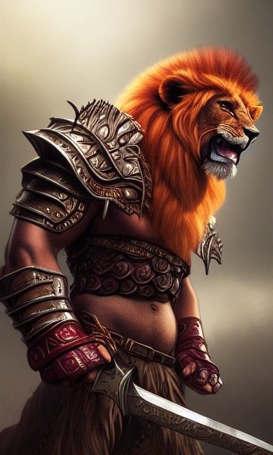 Lionman Barbarian in Shining Armor, Digital Illustration