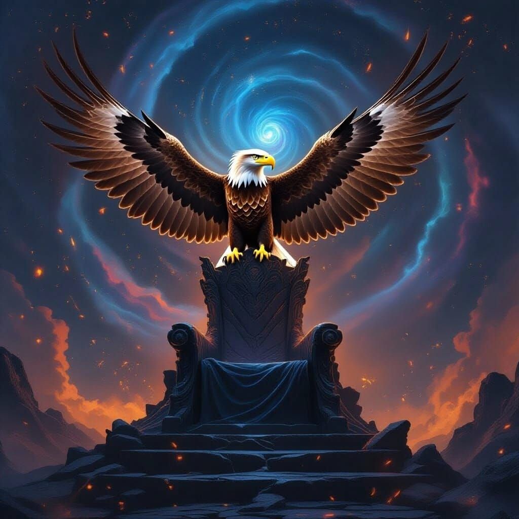 Molten Gold Phoenix on Obsidian Throne