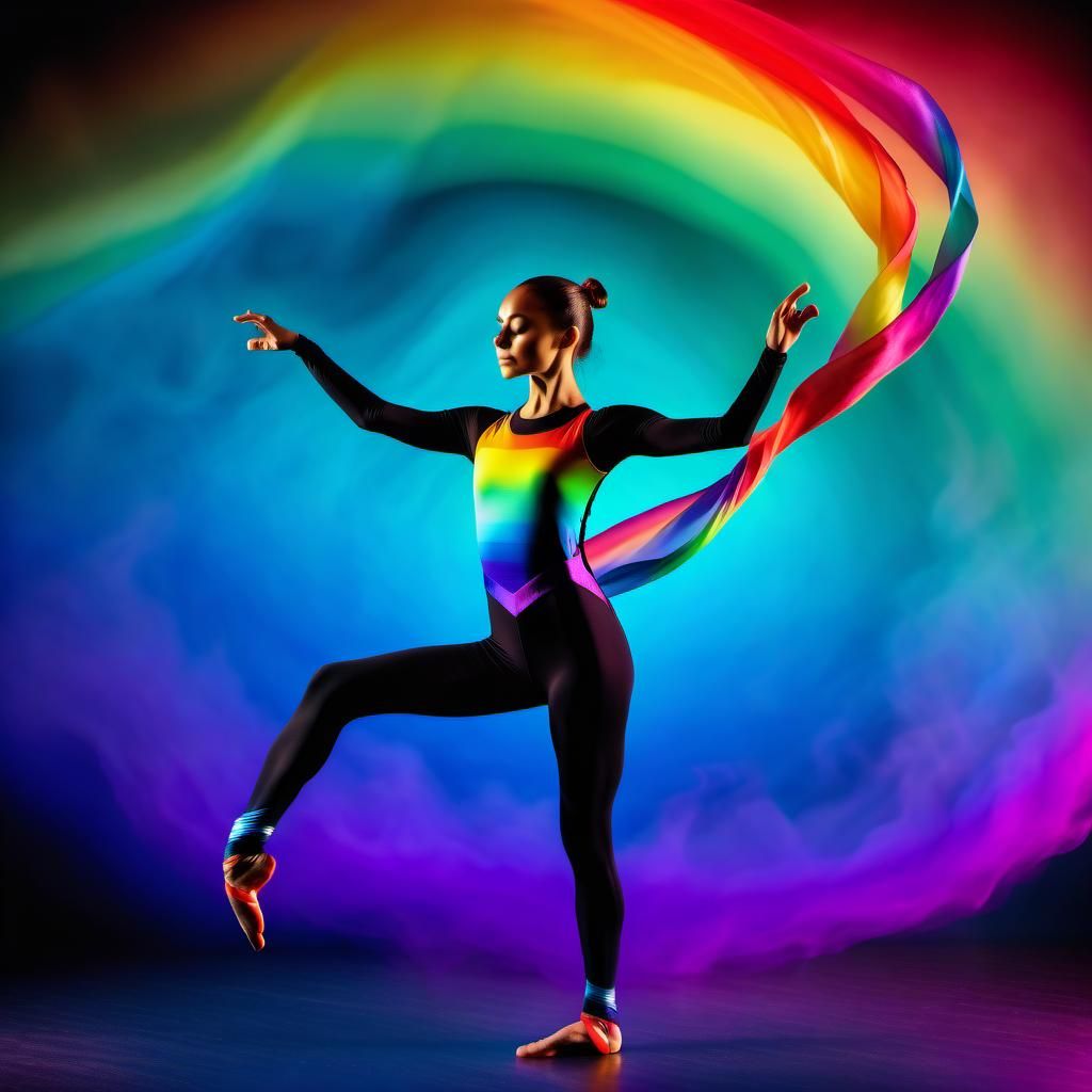 Ethereal Ballerina Ribbon Dance in Rainbow Ombre