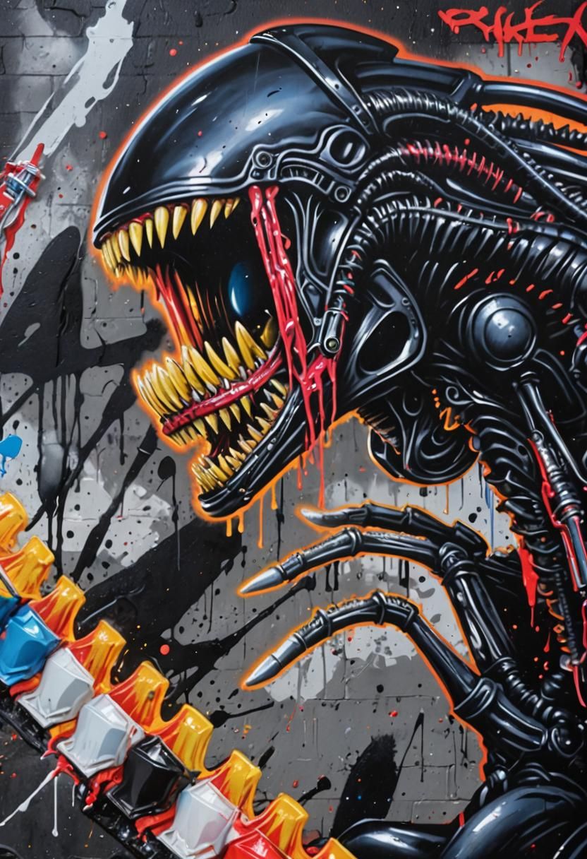 Xenomorph Chucky Hybrid in Graffiti Street Art