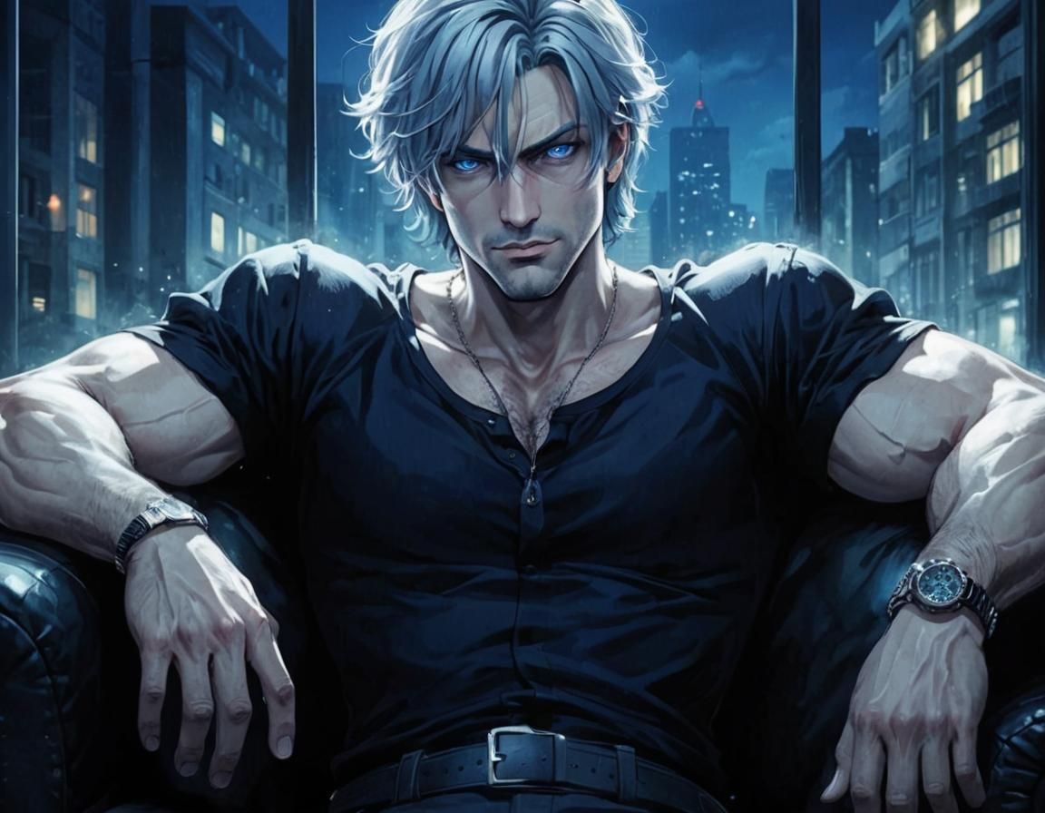 Handsome Mafia Boss with Blue Eyes and Smirk