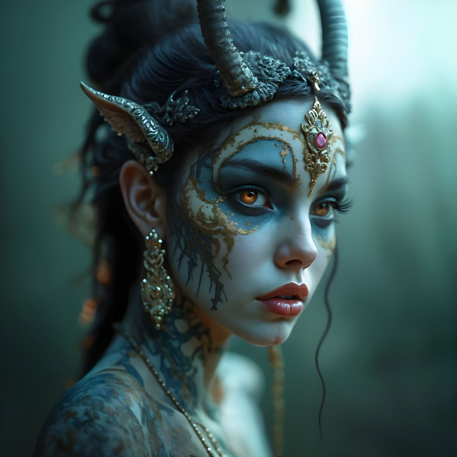 Chromium Demon with Ivory Carvings in 35mm Film Photo