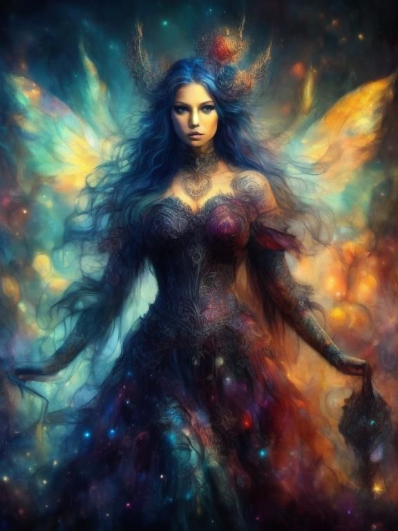 Tattooed Woman Portrait with Alcohol Ink Effects