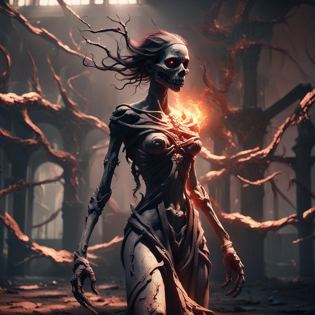 Corrupted Figure in Abandoned Asylum: Dark Gothic Concept Ar...