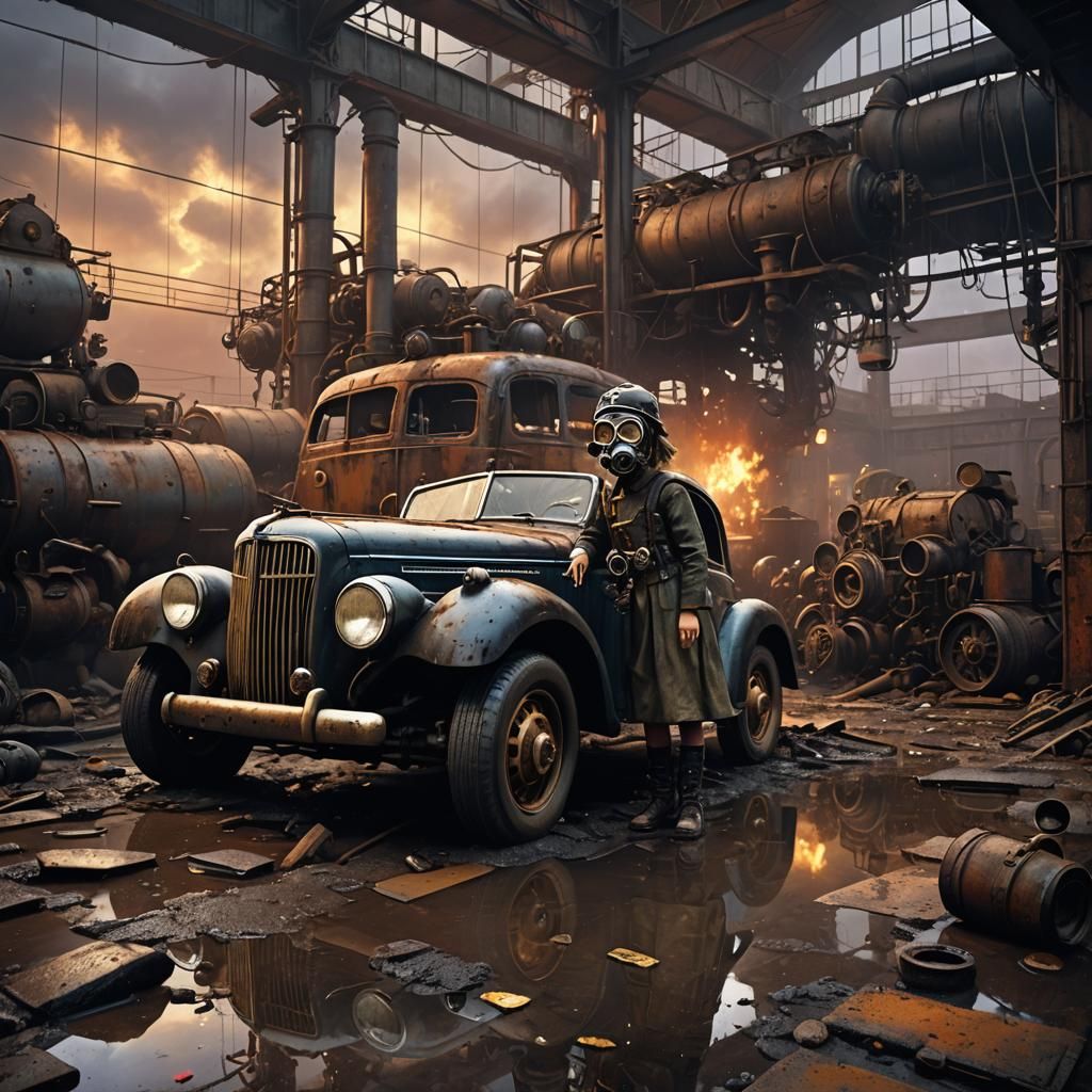 Grimdark: Girl in Gas Mask, Dieselpunk Factory