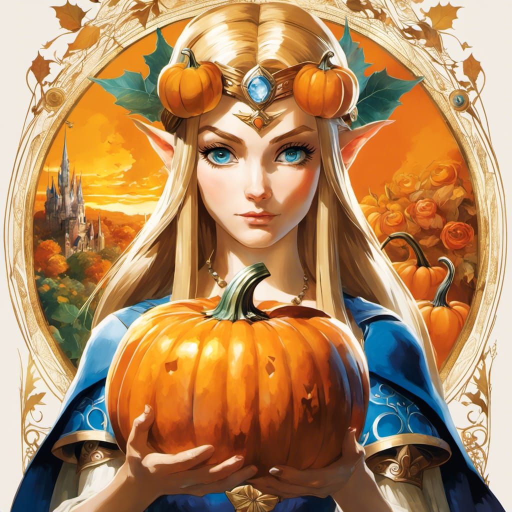 Zelda Portrait with Pumpkin in Renaissance Style