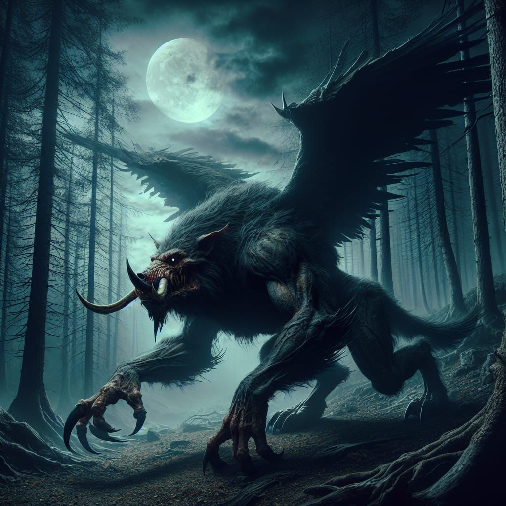 Dark Fantasy Forest Chimera in Digital Matte Painting