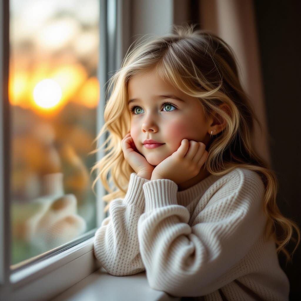 Girl Gazing at Sunset, Holding Letter