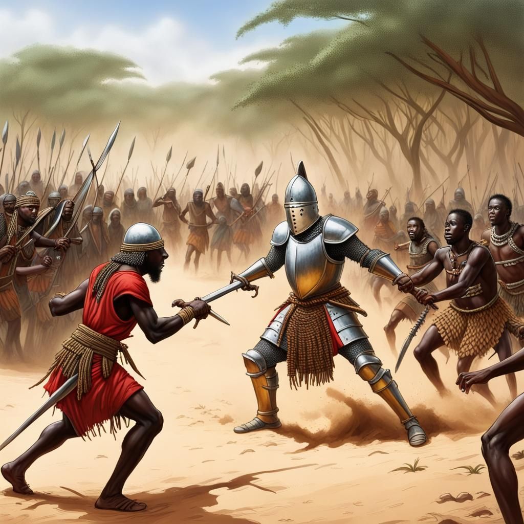 English Knight and African Warlord Combat