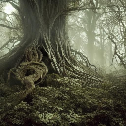 Fallen Deku Tree in Rococo Horrorcore Style