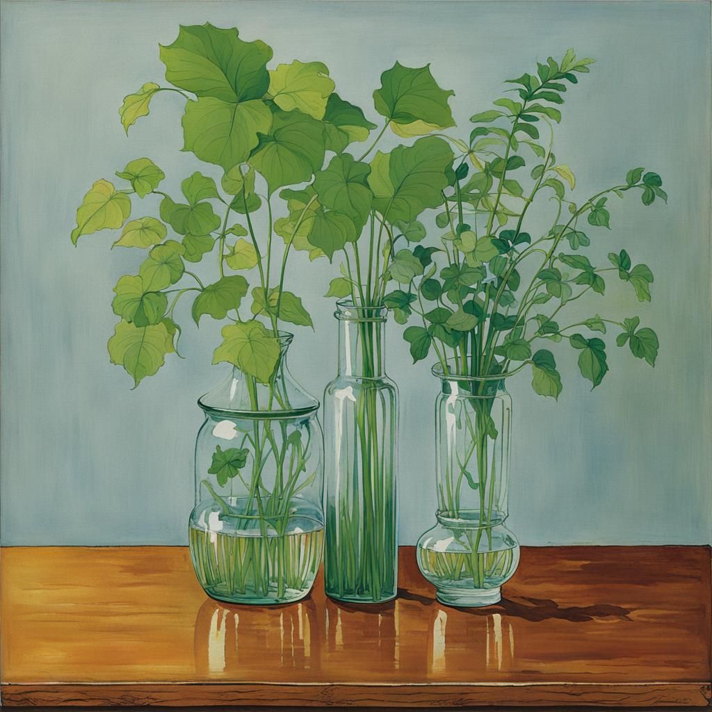 Vases on Shelf in Vintage Illustration Style