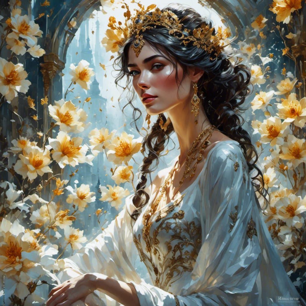 Beautiful Woman in a Psychedelic Mushroom Garden