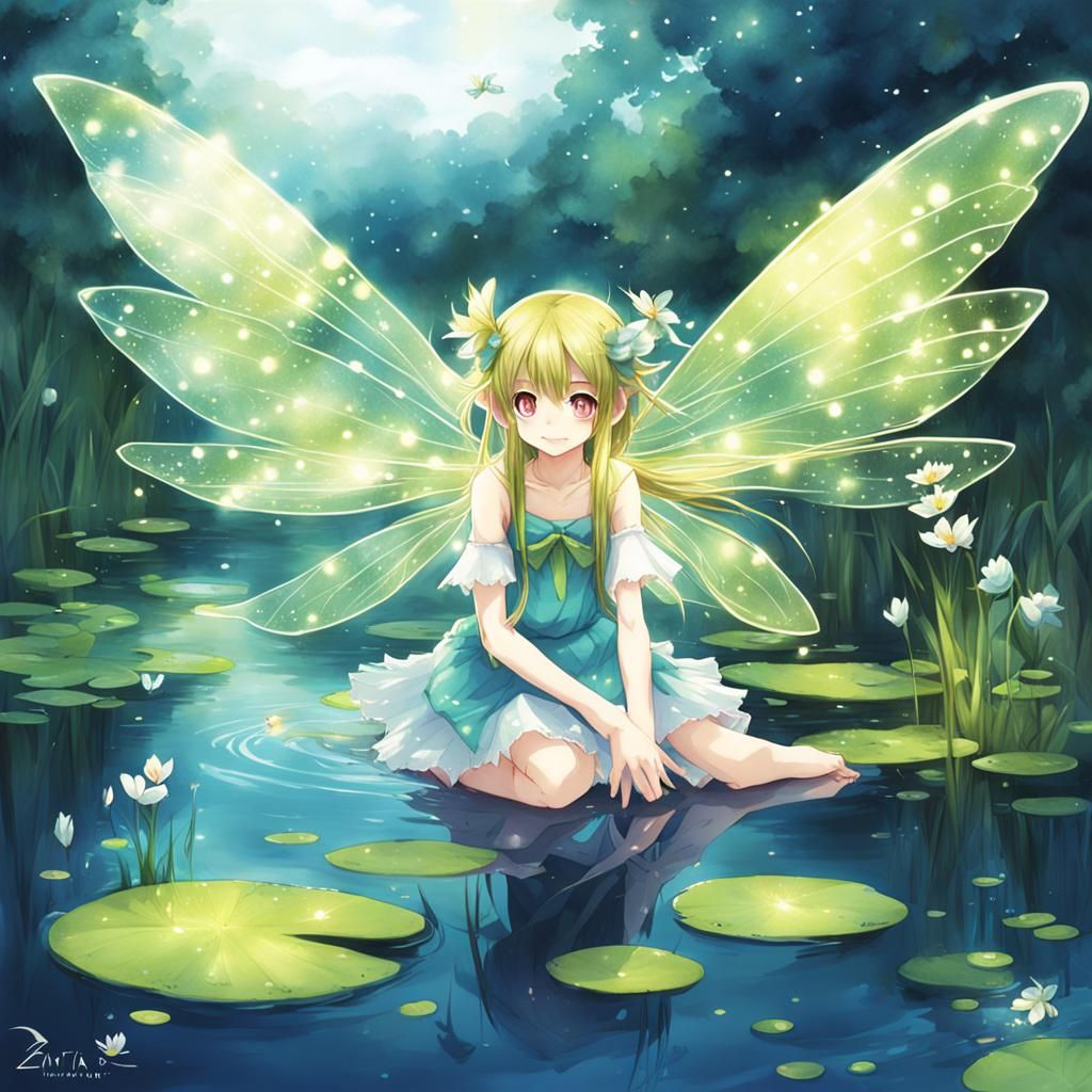 Anime Style Pond Fairy Fantasy Art