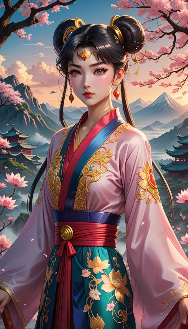 Chinese Empress in Vibrant Anime Style