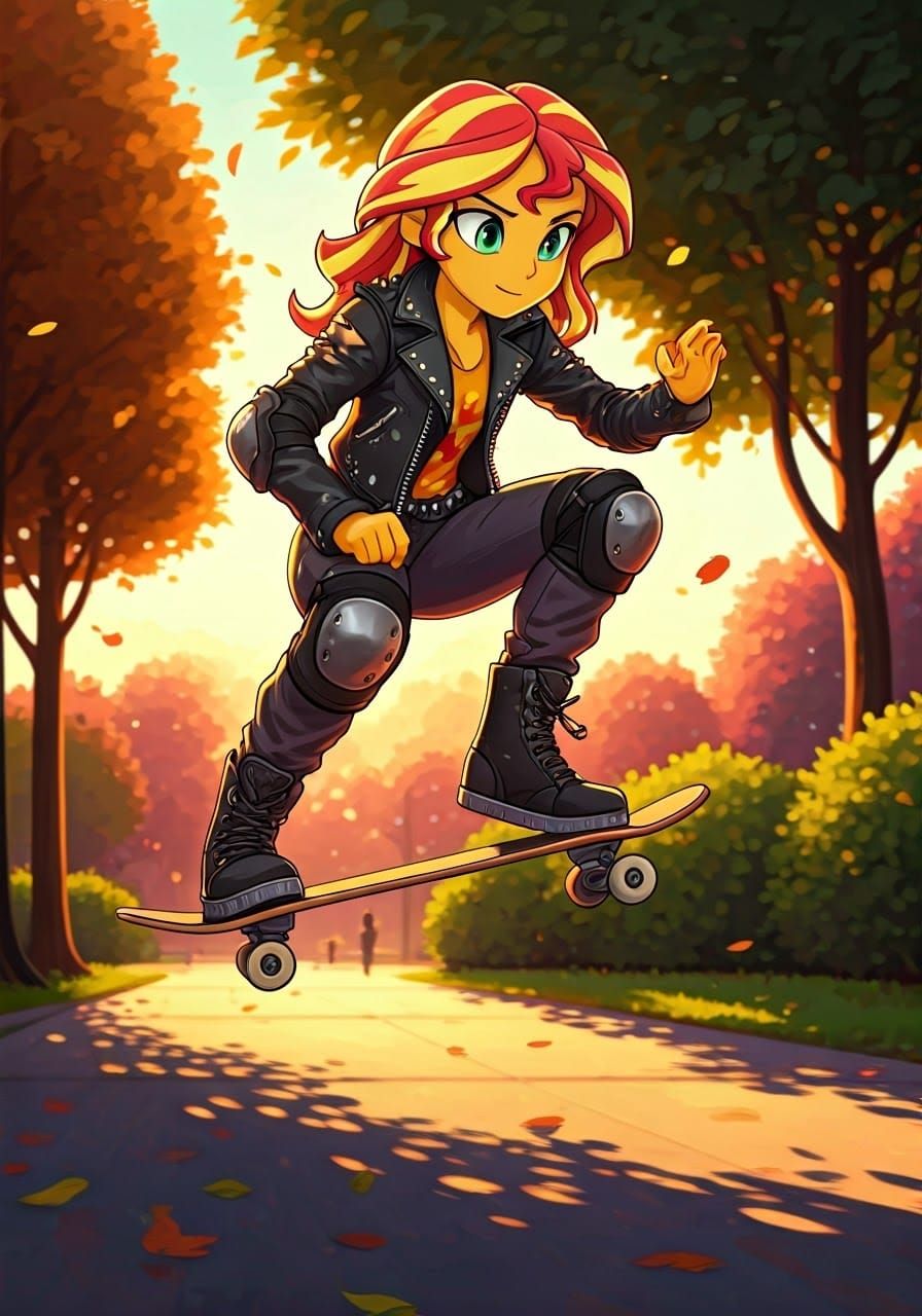 Sunset Shimmer Skateboarding, Art Nouveau Style