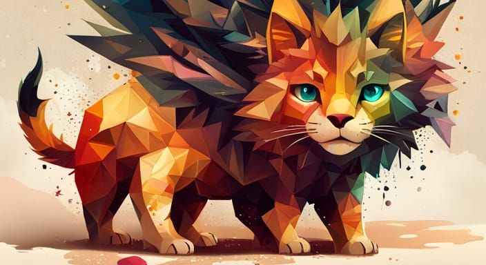 Hyperrealistic Geometric Lion in Contemporary Style
