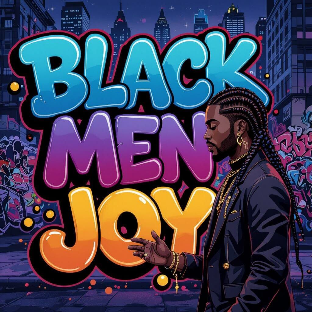 Stylish Black Man in Anime-Inspired Street Art